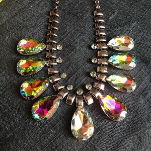 NWT Statement Necklace!!  Hematite, charcoal quartz and Mystic Topaz Teardrops